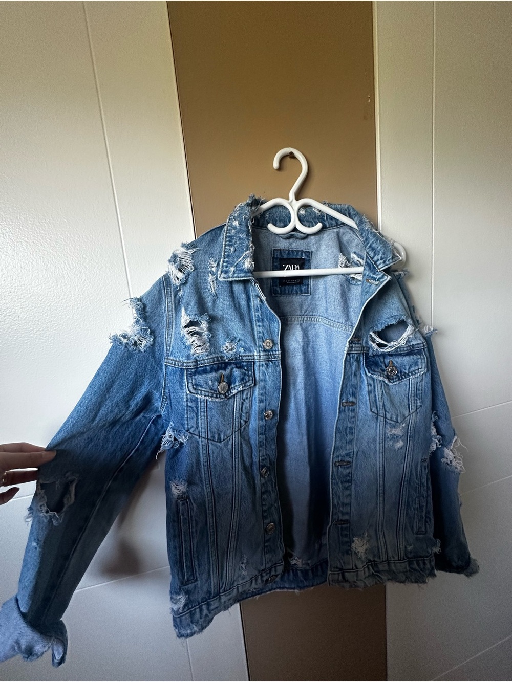Zara Light Blue Distressed Denim Jacket